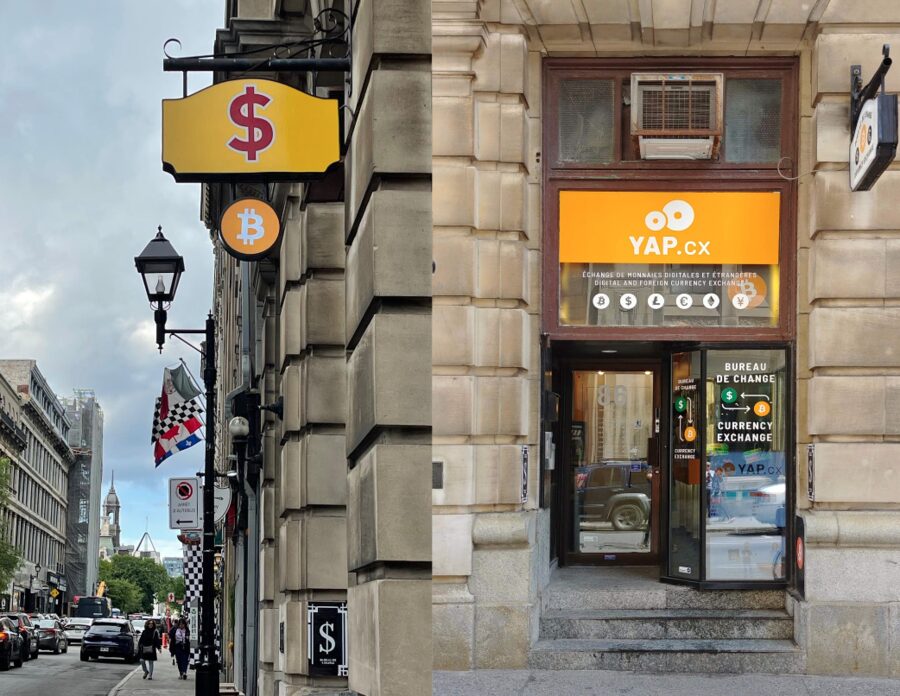 The YAP.cx storefront at 86 Notre-Dame Street West, with its orange sign